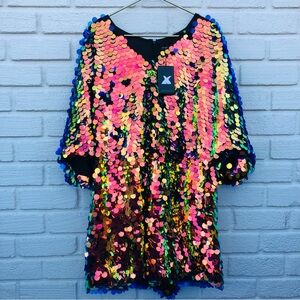 Multicolor Sequin Dress The Xpluswear Women's Jumper Sequin Mini in size 4XL
